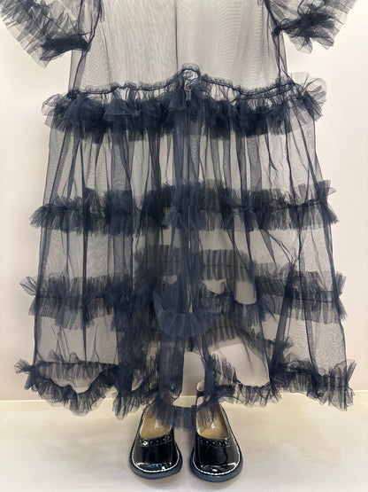 Vestido Infantil Tule Babados Poá Cachorrinhos - Pituchinhus