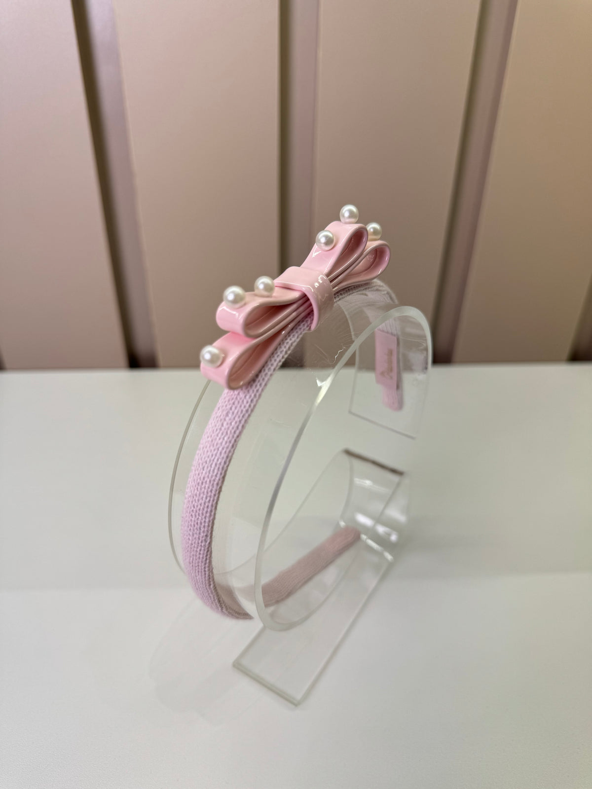 Arquinho Infantil Duplo Courino Laço & Pérolas Rosa - Pituchinhus