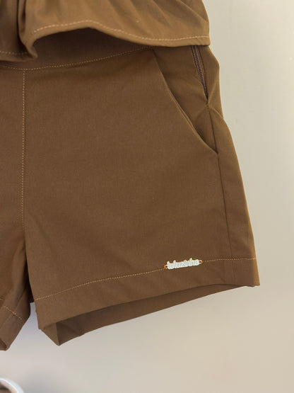 Conjunto Infantil Blusa e Shorts  Sarja Bordado Manual Marrom - Luluzinha