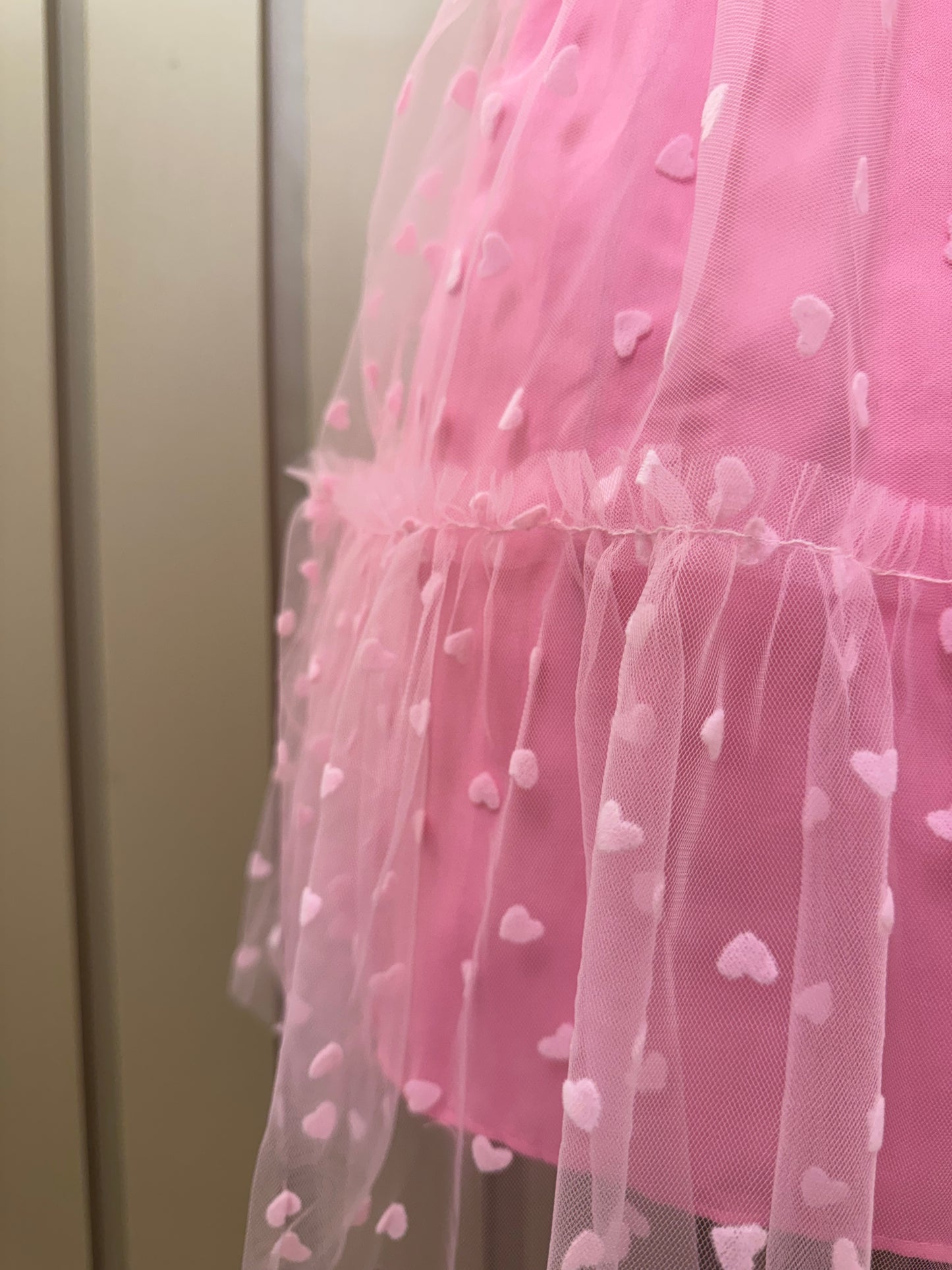 Vestido Infantil Trapézio Tule Corações Rosa Balé - Mon Sucré