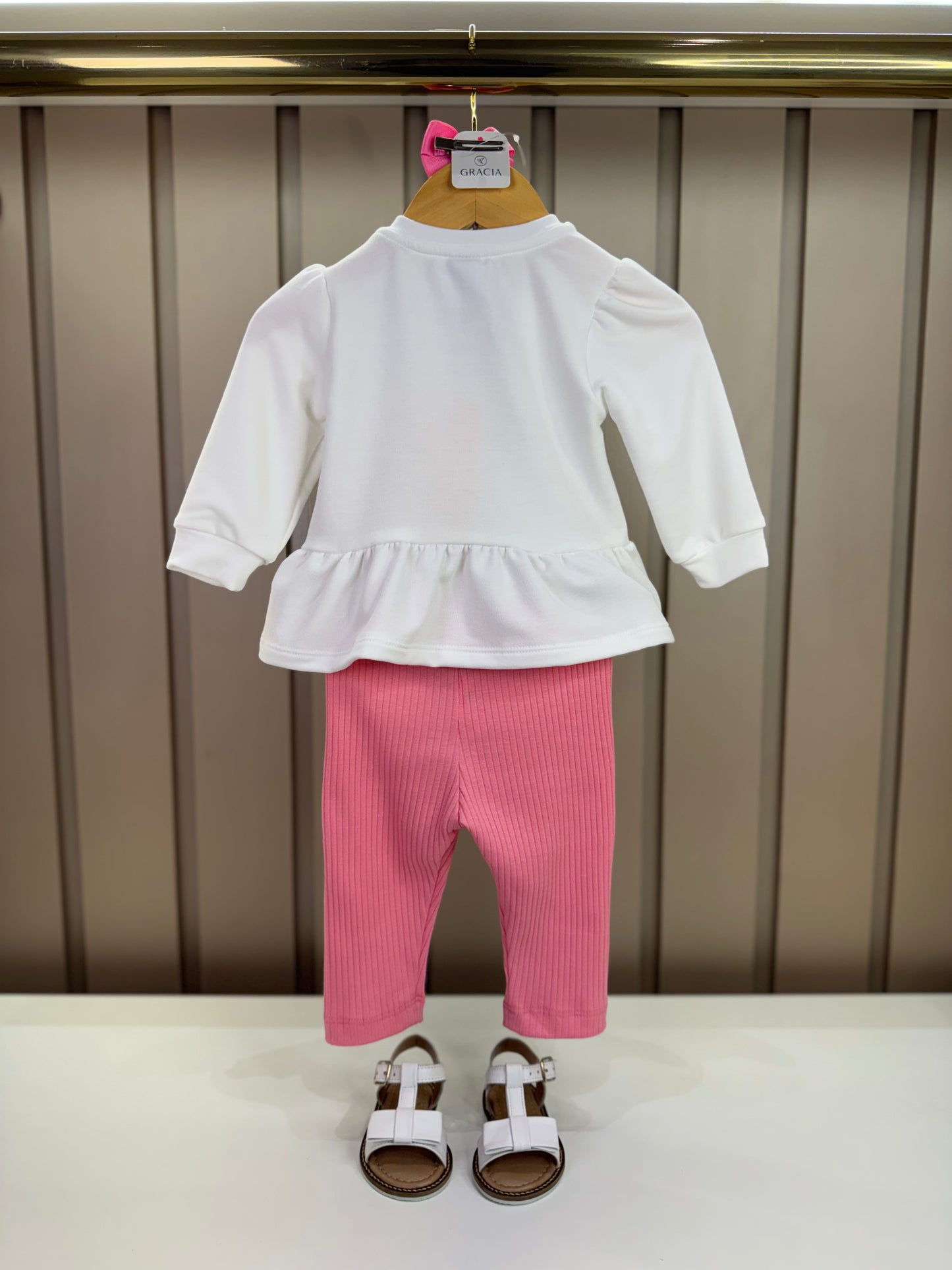 Conjunto Bebê Blusa Moletinho Urso e Calça Legging Canelada - Um Mais Um