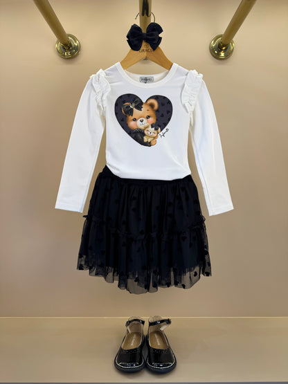 Conjunto Infantil Blusa Ml e Saia Preta - Infanti