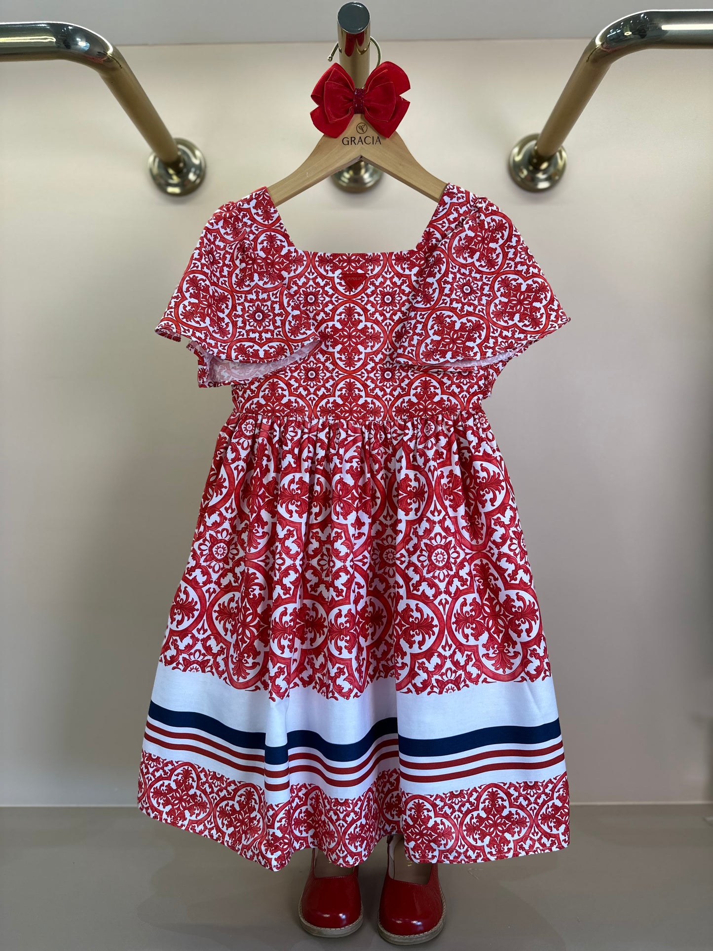 Vestido Infantil Midi Estampa DG Vermelho - Um Mais Um