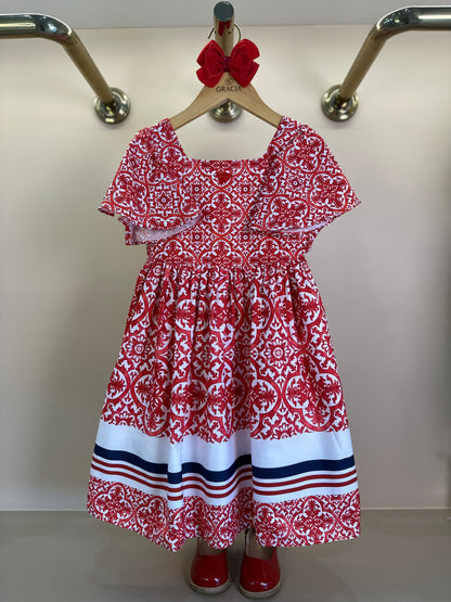 Vestido Infantil Midi Estampa DG Vermelho - Um Mais Um