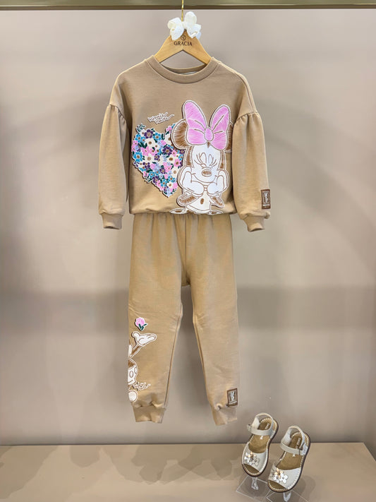 Conjunto Infantil Casaco e Calça de Moletom Minnie Flores - Animê