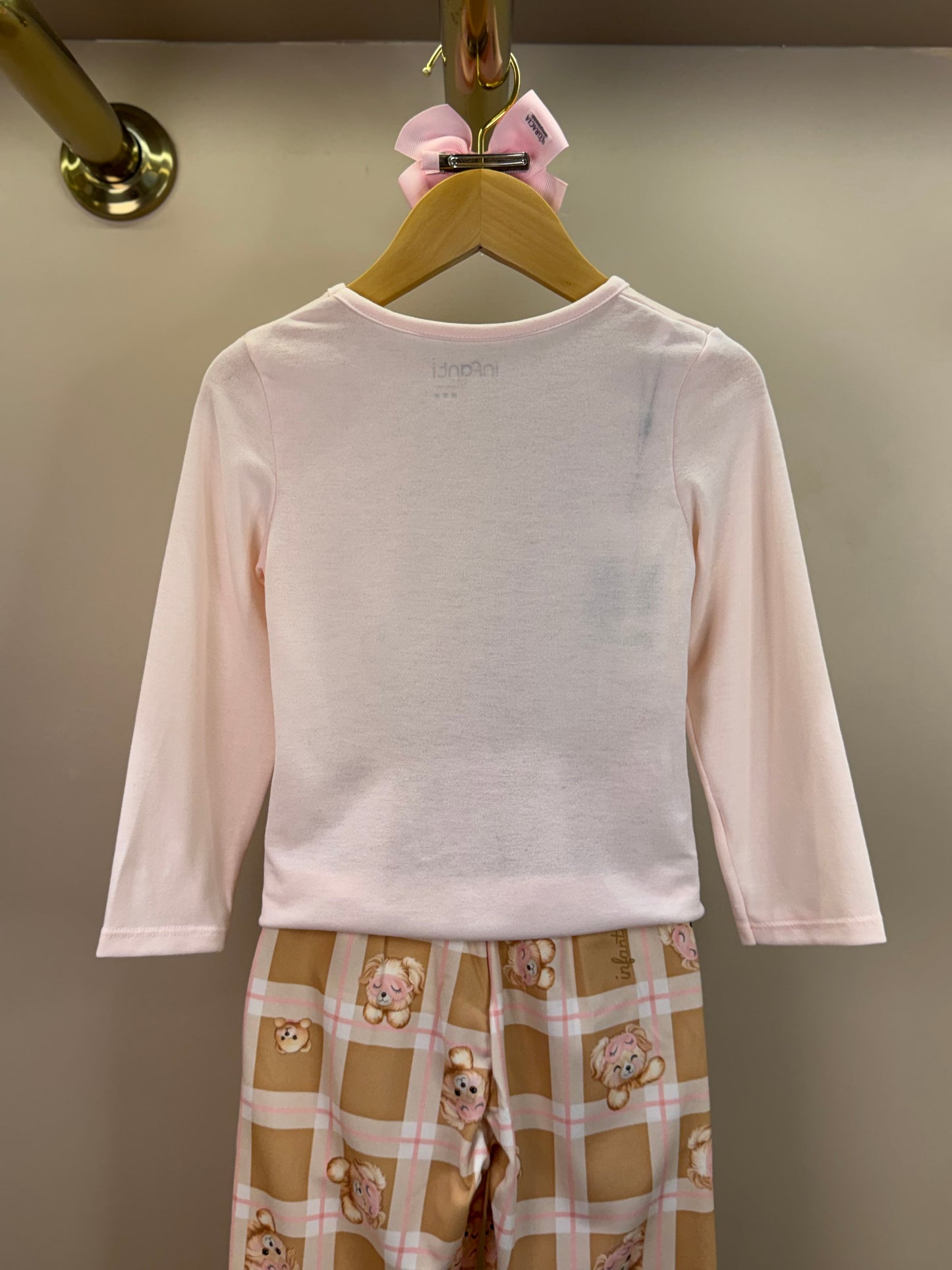 Pijama Infantil Blusa ML Ursinha de Máscara e Calça Estampada Rosa Claro - Infanti