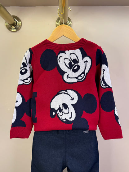 Conjunto Infantil Casaco Tricô Mickey Vermelho e Calça Jeans Leve Casual Marinho - Youccie