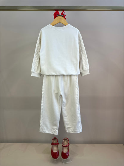 Conjunto Infantil Casaco Minnie Renda Bordadoe Calça Moletom Renda Bege Vanilla - Animê Petite