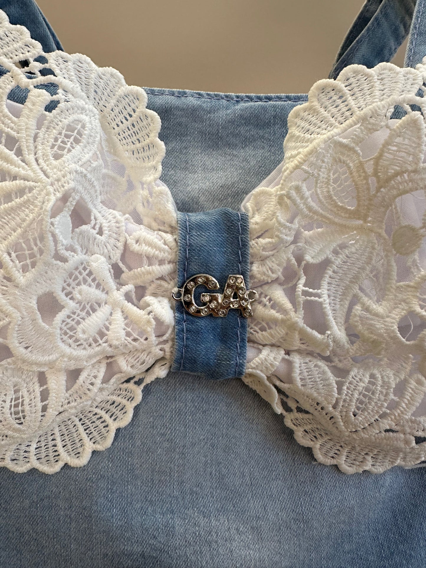 Conjunto Infantil Cropped Maxi Laço Renda e Calça Wide Jeans - Gabriela Aquarela