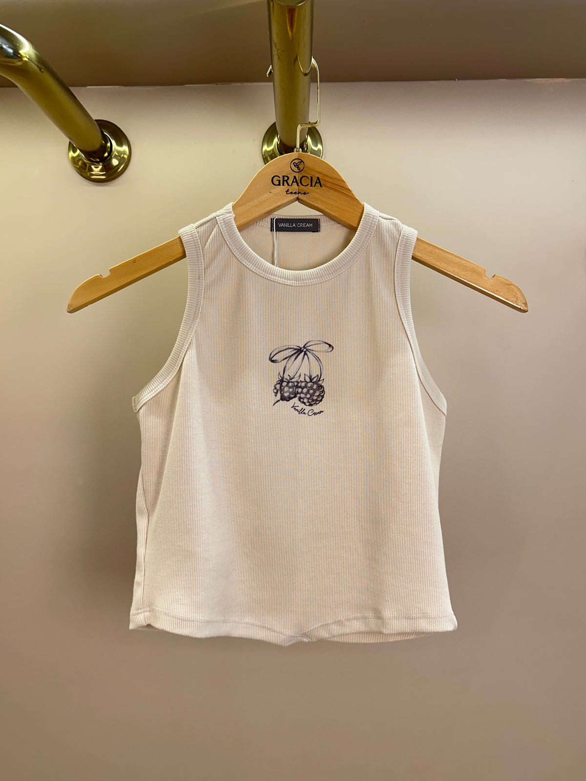 Regata Teen Malha Canelada Bege - Vanilla Cream