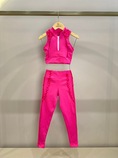 Conjunto Infantil Top e Legging Fuseau Atena Oncinha Pink - Siri Sport