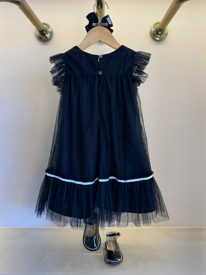 Vestido Infantil Trapézio Bonequinha Luxo Preto Laços Brancos - Petit Cherie