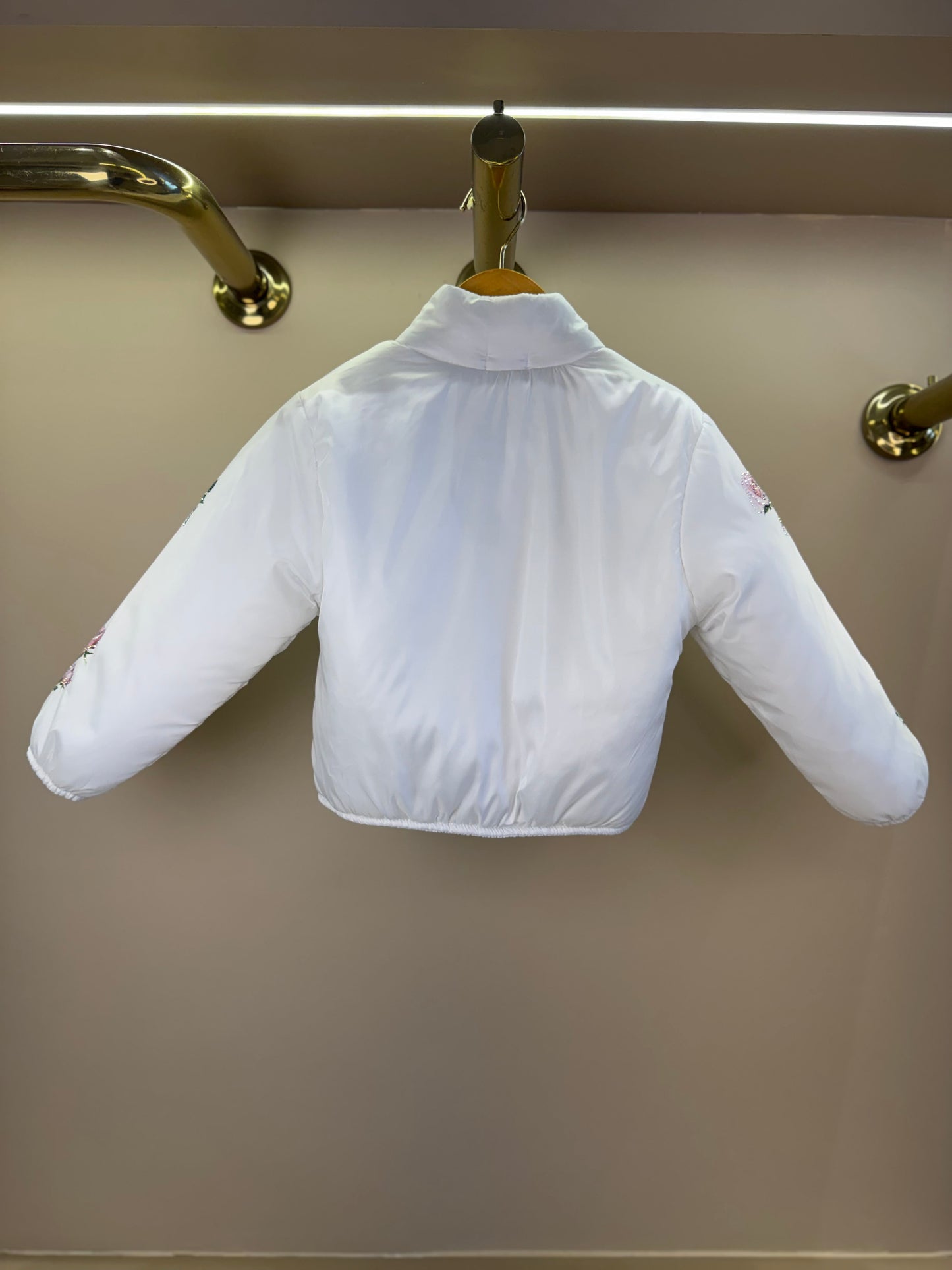 Casaco Infantil Conceito Doudone Bordado Flores Branco - Luluzinha