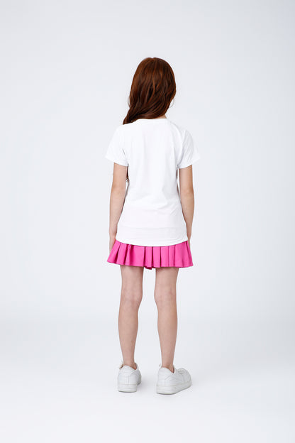 Conjunto Infantil Blusa Maria Dry Branca  e Saia Fernanda Dry Badminton Rosa - Siri Sport