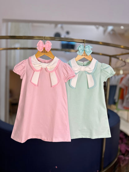 Vestido Infantil Piquet de Algodão Gola Laço Verde - Beabá