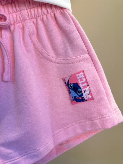 Conjunto Infantil Blusa Stitch  e Shorts  Rosa Blossom - Momi