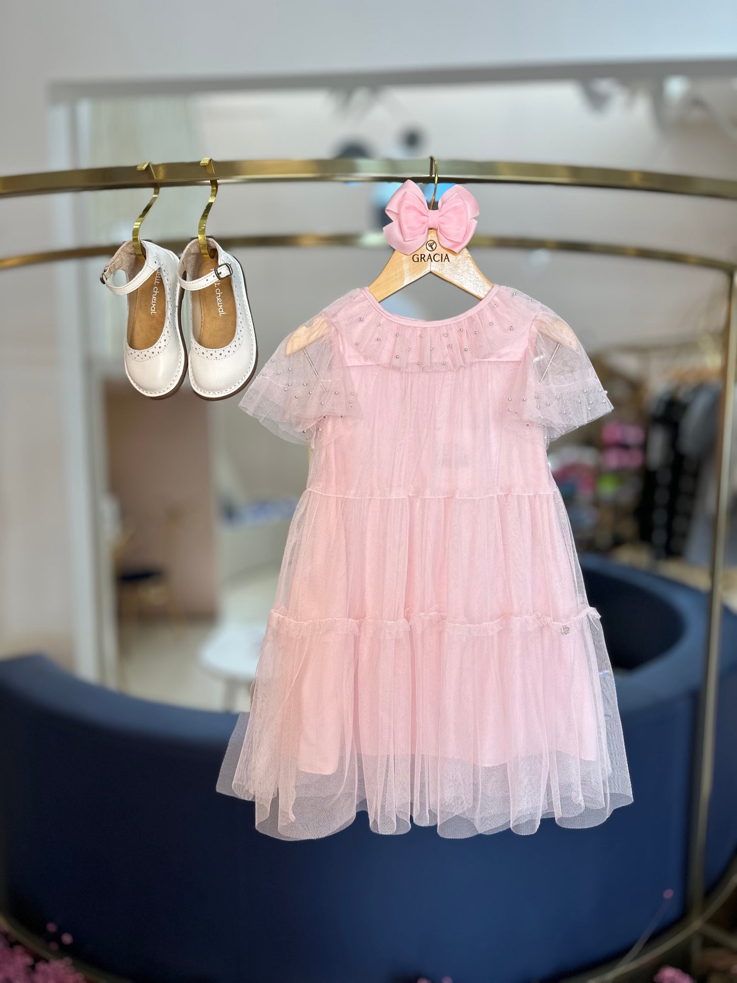 Vestido Infantil Trapézio Ballerine Pérolas - Petit Cherie
