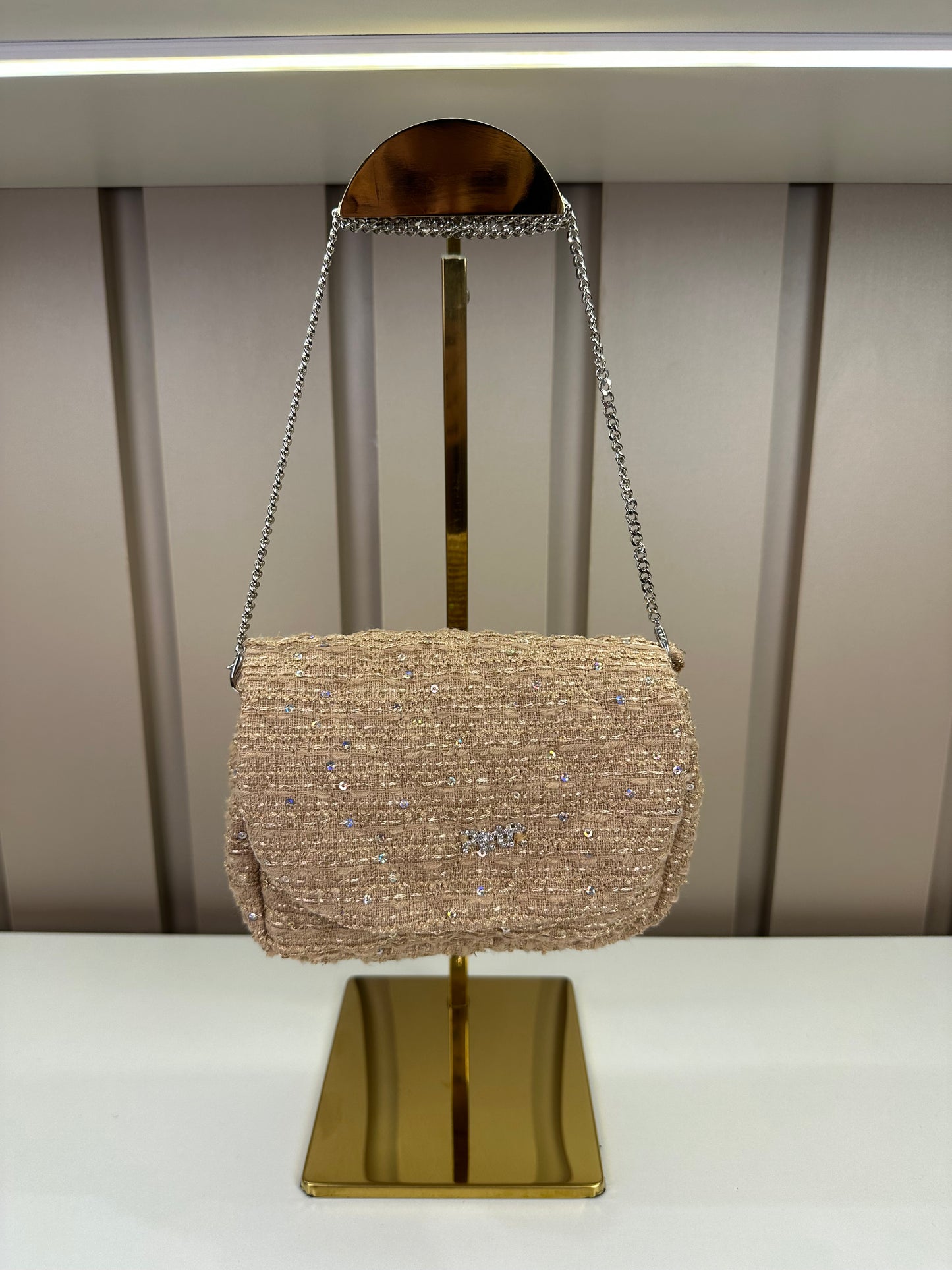 Bolsa Infantil Tweed Shine Bege - Petit Cherie