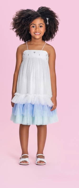 Vestido Infantil Com Pedrarias e Saia Multicolor Em Tule - Petit Cherie