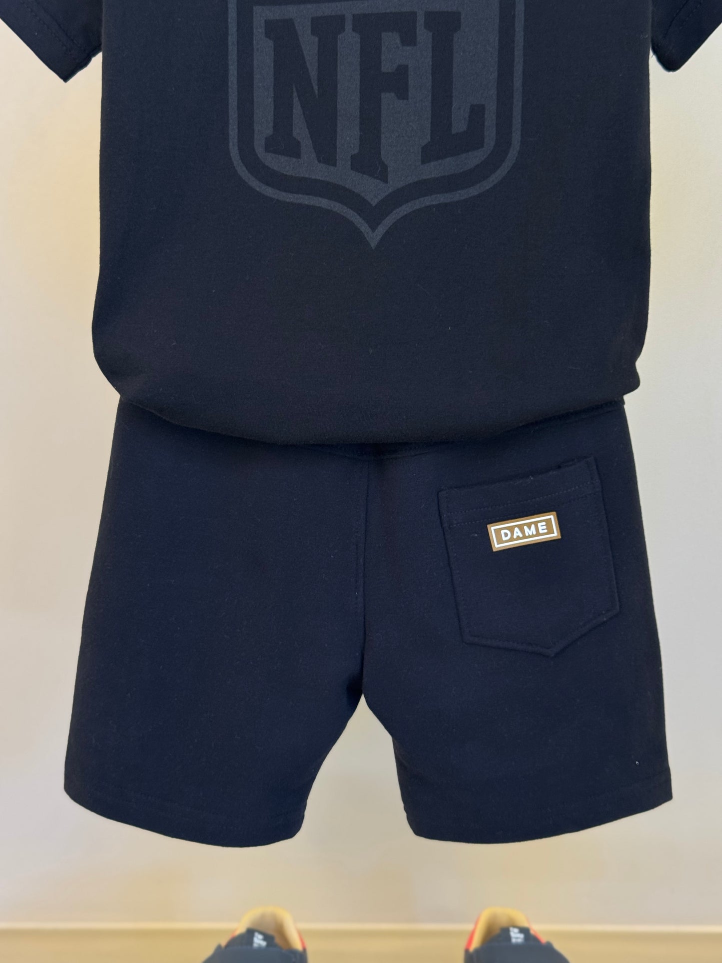 Conjunto Infantil Camiseta Algodão Jogador NFL e Bermuda Futebol NFL Preta - Dame