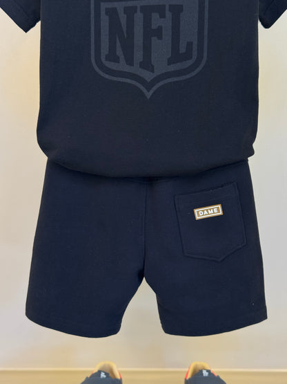 Conjunto Infantil Camiseta Algodão Jogador NFL e Bermuda Futebol NFL Preta - Dame