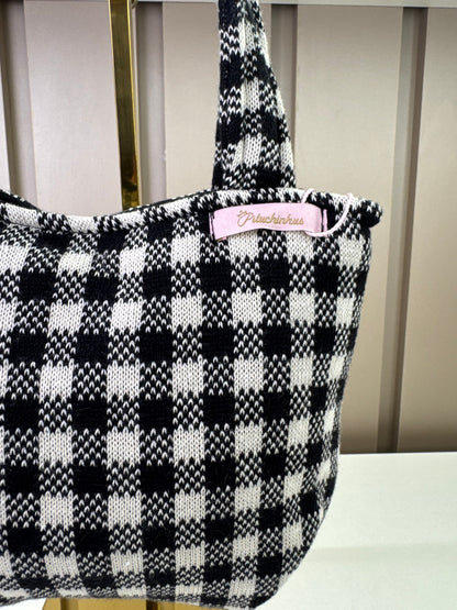 Bolsa Infantil Tricot Xadrez Laço Pérolas - Pituchinhus