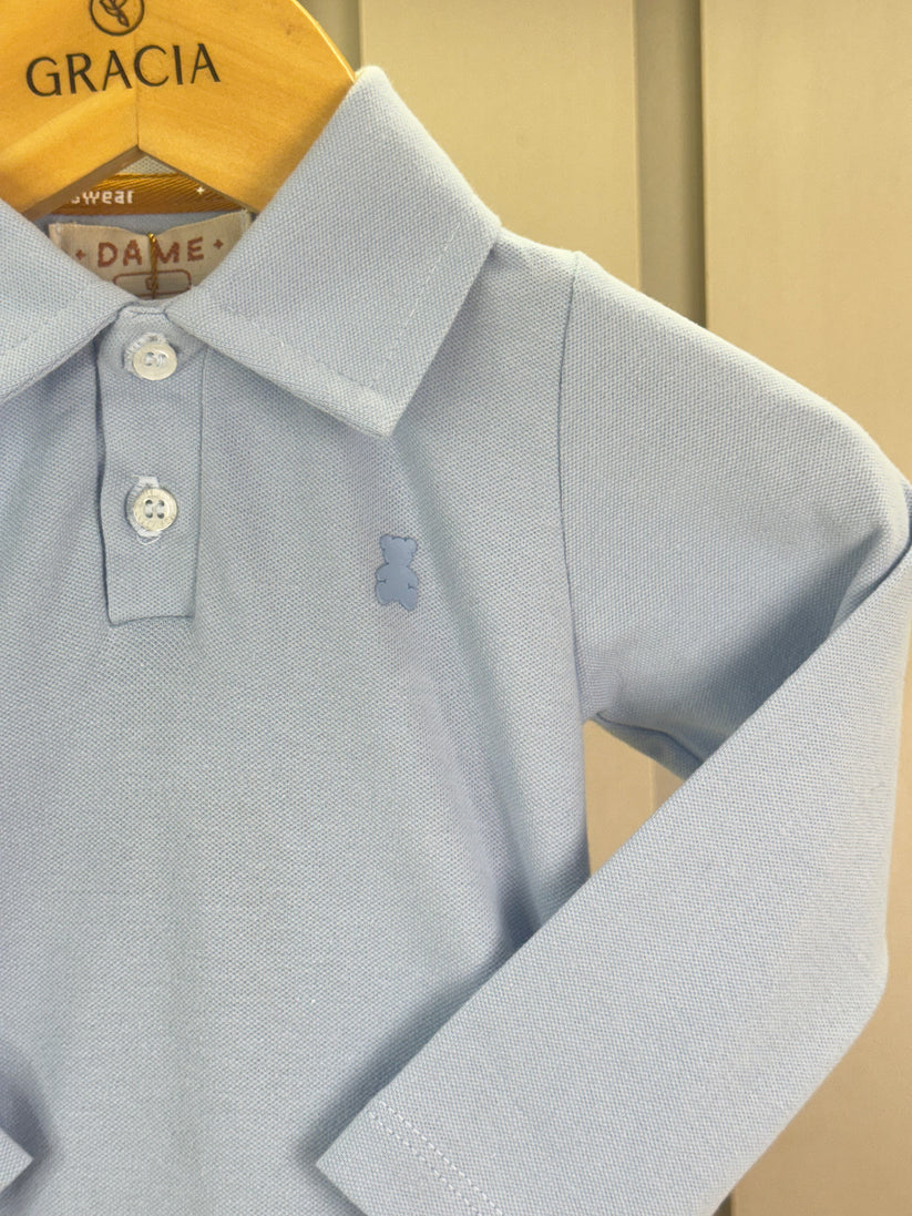 Polo-Body Bebê Piquet Algodão ML Azul - Dame