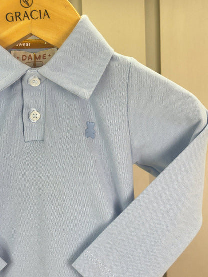Polo-Body Bebê Piquet Algodão ML Azul - Dame