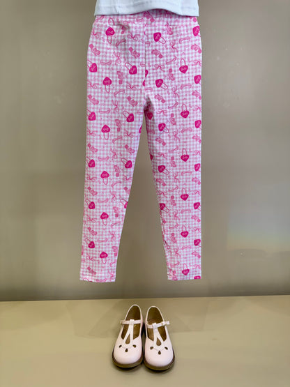 Conjunto Infantil Regata Barbie Cristais Off White e Calça Legging Barbie Rosa Xadrez - Pituchinhus