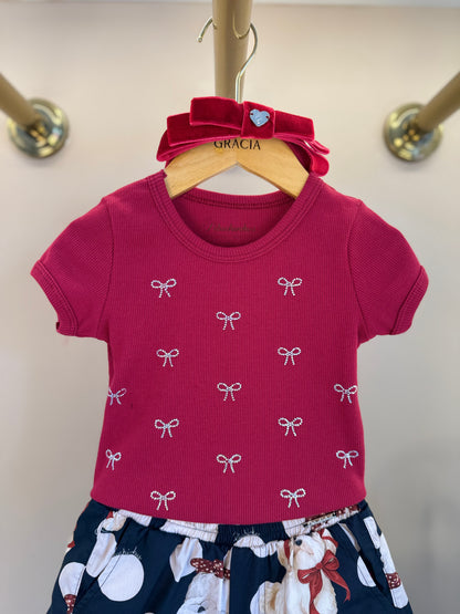 Conjunto Infantil Blusa Lacinhos Cristais Bala de Cereja e Shorts  Algodão Cachorrinhos & Lacinhos Preto - Pituchinhus