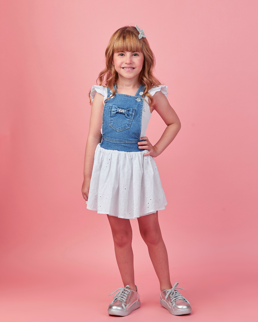 Jardineira Jeans Saia Laise Branca - Gabriela Aquarela