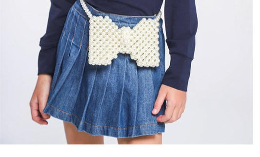Saia-shorts Infantil Jeans Pochete Laço Pérolas - Luluzinha
