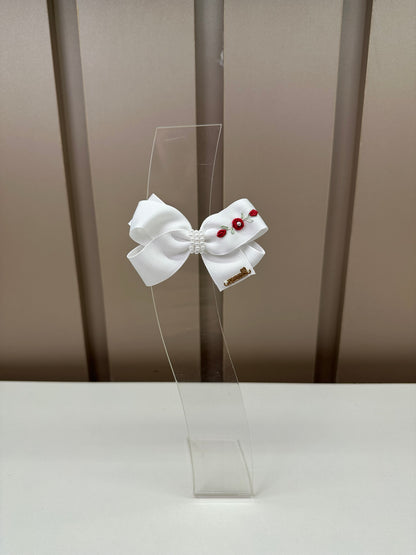 Laço Bebê Pérolas Flores Bordadas Vermelhas - Roana