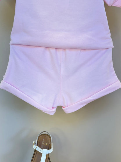 Conjunto Infantil Blusa e Shorts Comfy com Laços Rosa - Gabriela Aquarela