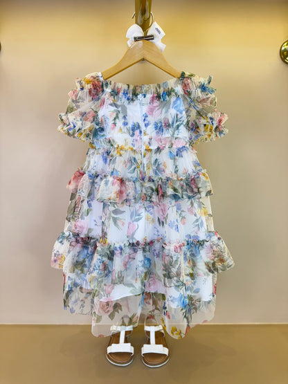 Vestido Infantil Midi Tule Floral com Babados - Luluzinha PRÉ-VENDA