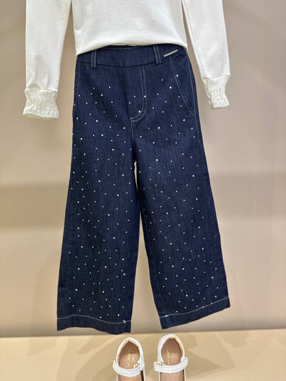 Conjunto Infantil Blusa Cotton Amour Cristal Off White e Calça Jeans Reta Cristais - Pituchinhus