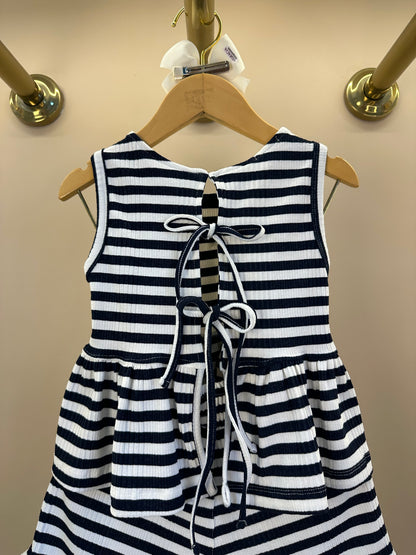 Conjunto Infantil Blusa Malha Listrada Com Amarração Nas Costas e Shorts Com Babadinho- Luluzinha