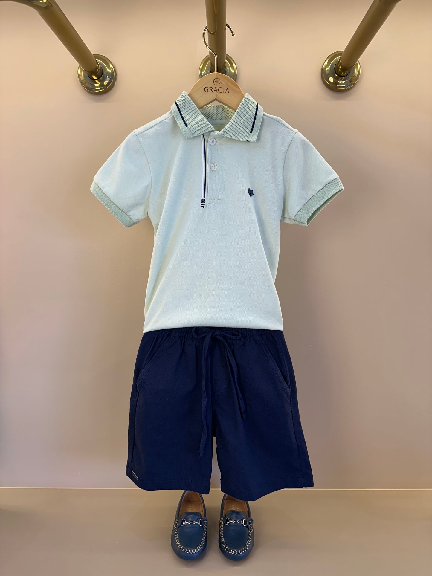 Conjunto Infantil Camisa Gola Polo Verde Menta e Bermuda Dolce - Little Johnny