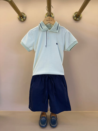 Conjunto Infantil Camisa Gola Polo Verde Menta e Bermuda Dolce - Little Johnny