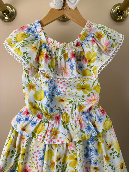 Conjunto Infantil Estampa Floral Blusa Ombro á Ombro Com Babado e Saia - Animê