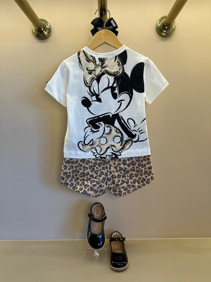 Conjunto Infantil Blusa Minnie Lacinho e Shorts Sarja Animal Print - Animê