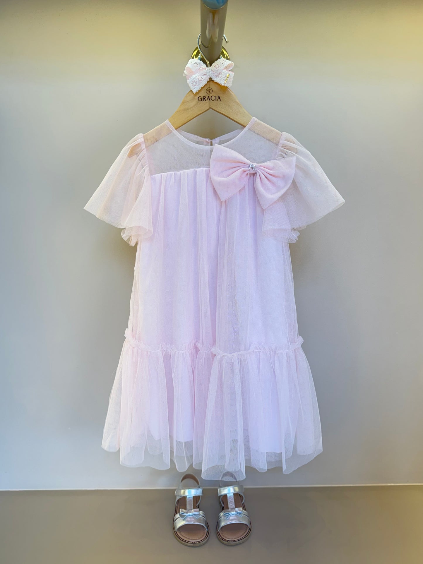 Vestido Infantil Trapézio Tule com Laço - Petit Cherie