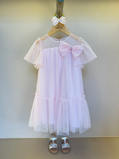 Vestido Infantil Trapézio Tule com Laço - Petit Cherie