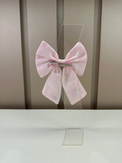 Laço Infantil Mariana Rosa Tecido Algodão Flores Bordadas - Roana