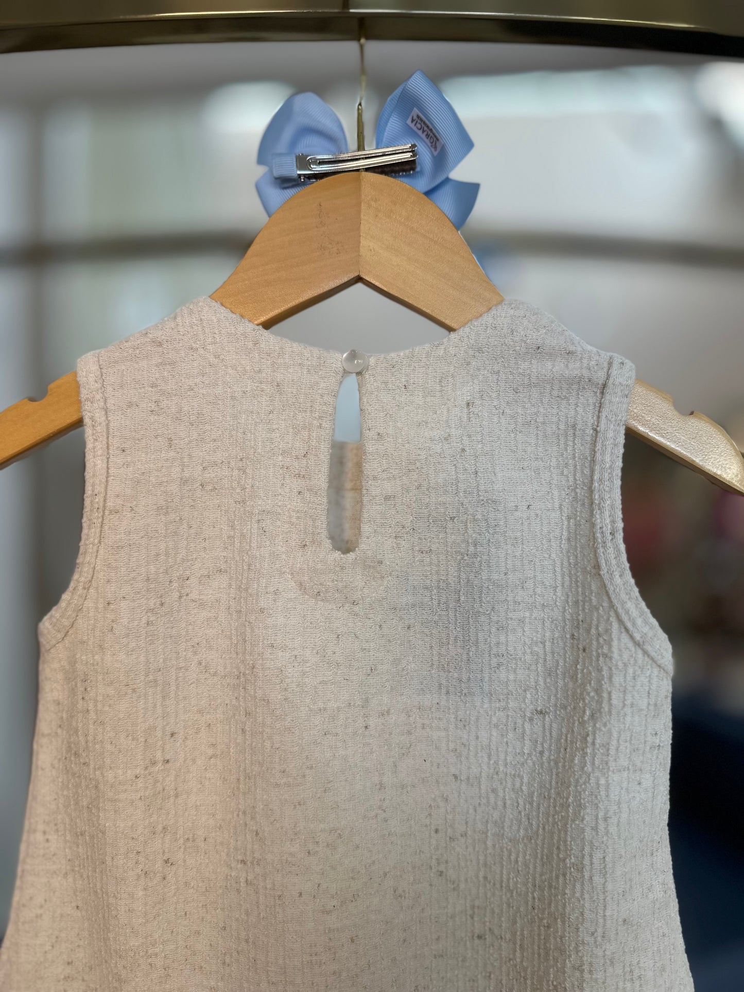 Vestido Infantil Jumper Tweed de Algodão Laço e Babado Azul - Beabá