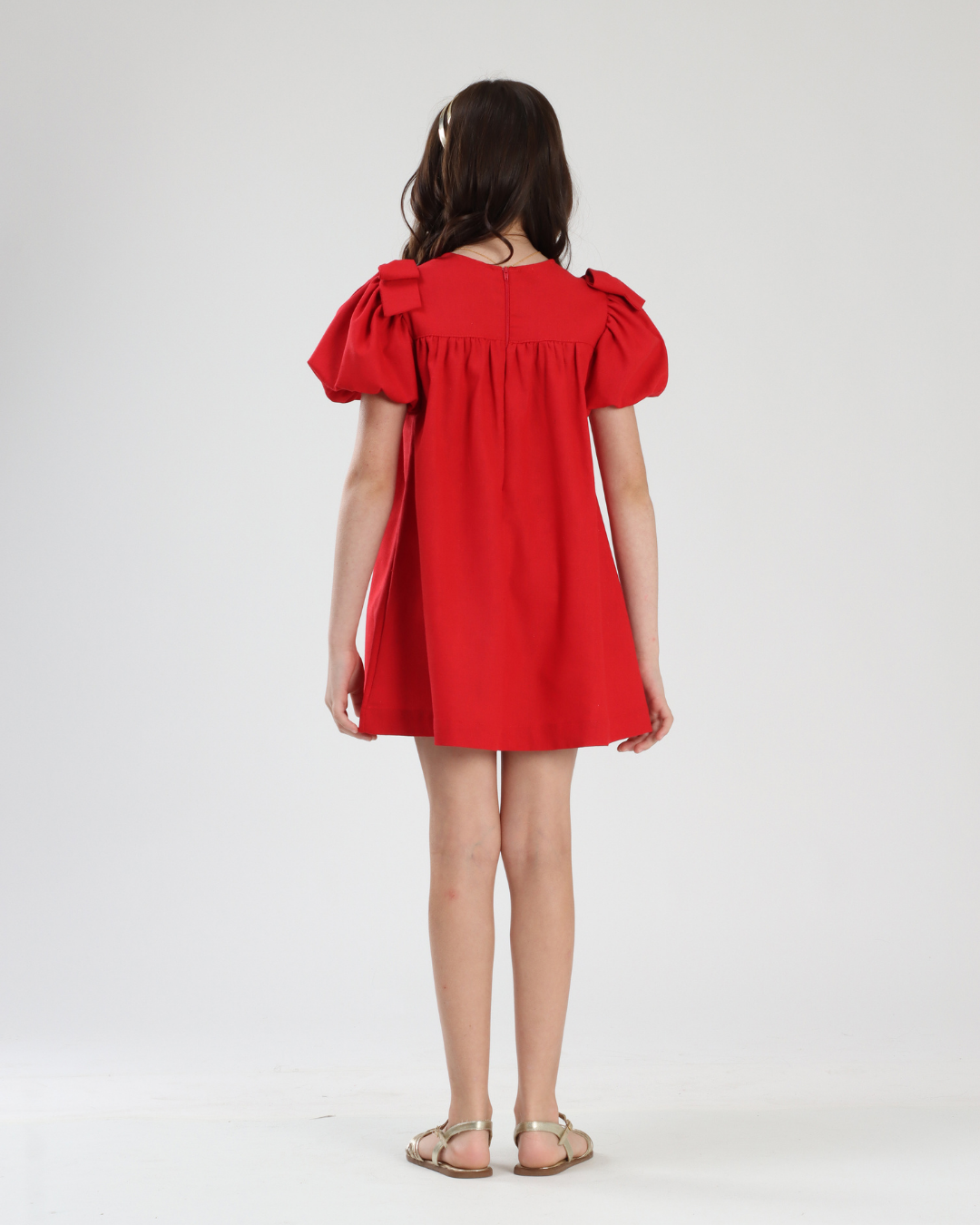 Vestido Infantil Linho Laços Vermelho - Luluzinha