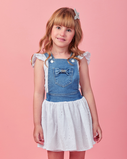 Jardineira Jeans Saia Laise Branca - Gabriela Aquarela