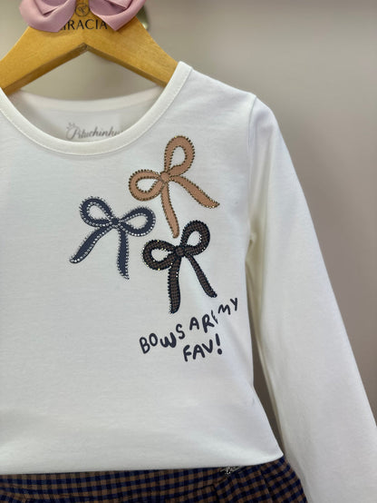 Blusa Infantil Cotton Laços Bows Are My Fav Off  White - Pituchinhus