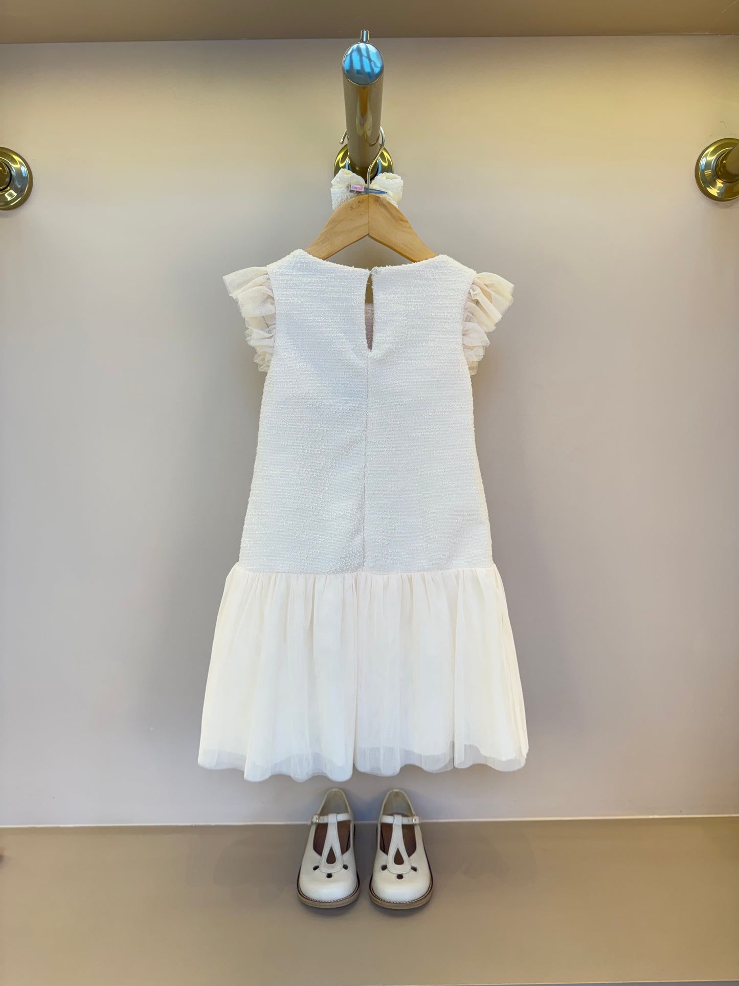 Vestido Infantil Tweed com Botão Joia e Tule - Petit Cherie