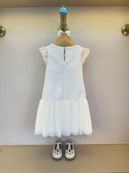 Vestido Infantil Tweed com Botão Joia e Tule - Petit Cherie